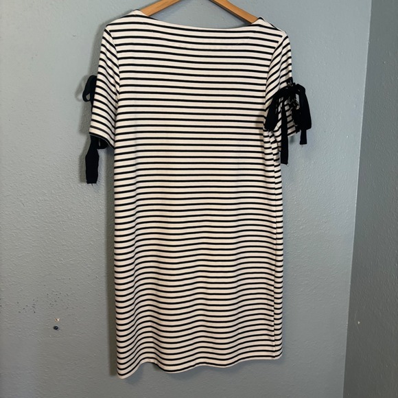 Anthropologie Maeve Ribbons and Stripes Mini Shirt Dress Black White Size Medium - Picture 9 of 13